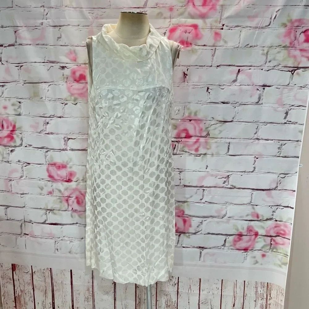 🔥5 for $25🔥 H&M Cowl Neck Hexagon Pattern Wool Satin Ivory Shift Dress Size 16